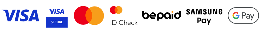 Accepted payment methods: Visa, Visa Secure, Mastercard, Mastercard ID Check, bePaid, Samsung Pay, Google Pay